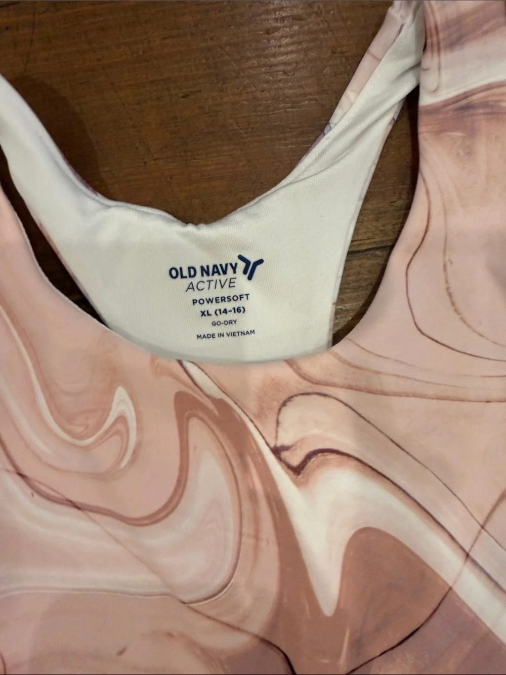 Old Navy Active Marble-Print Sports Bra in Blush and Cream